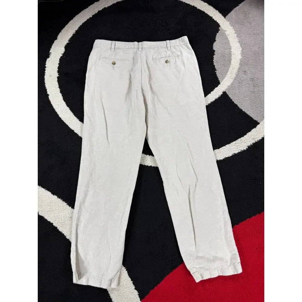 Nautica Pants Mens 36x32 Cream Linen Blend Casual Beach Cotton Trousers